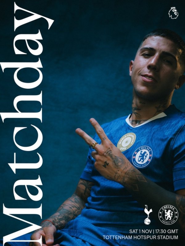 伦敦德比！切尔西发布客战热刺海报：恩佐-费尔南德斯单东说念主出镜