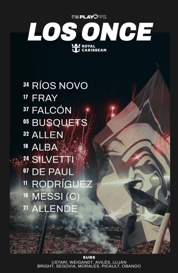 季后赛-迈阿密vs纳什维尔首发：梅西领衔，苏牙停赛西尔维蒂先发