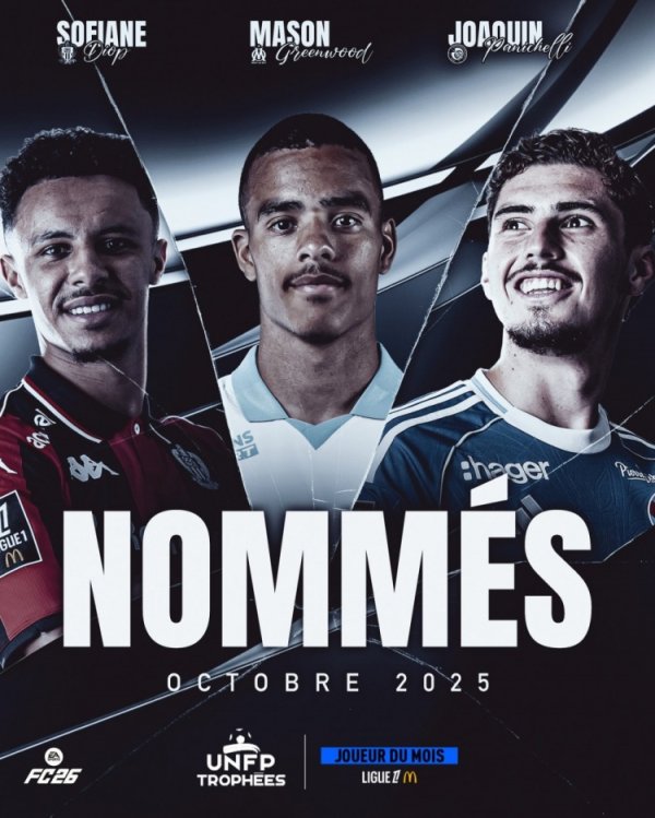 法甲10月最好球员候选：格林伍德、帕尼切利、S-迪奥普在列